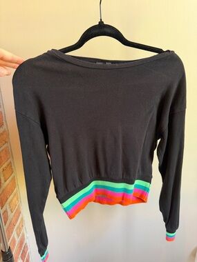 Vintage Derek Heart Black Ribbed Top with Rainbow Hems